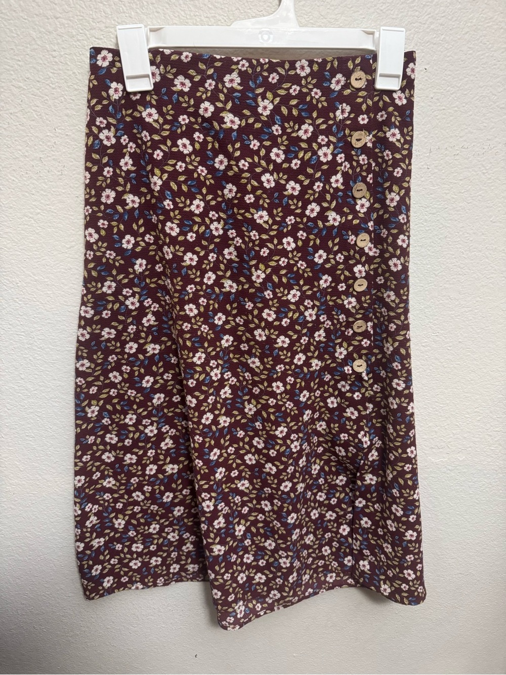 Floral Button-Front Midi Skirt — Purple Floral Print